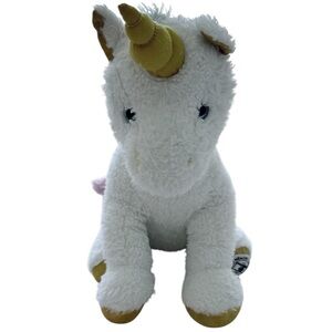 14” Plush Unicorn Toy - White and Gold (E35)
